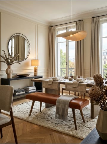 KADIMA DESIGN Sitzbank Ziegenleder / Massivholz Bank 117x51x38 cm im Retro Stil,