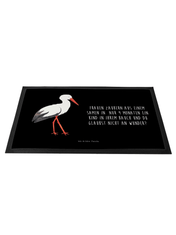 Mr. & Mrs. Panda Fußabstreifer Storch mit Spruch in Schwarz