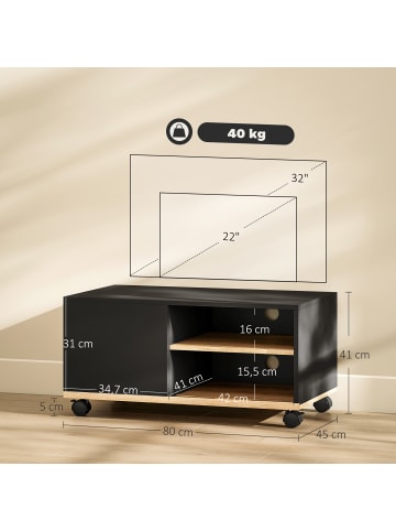 HOMCOM TV-Board in Schwarz & Eiche 80L x 45B x 39H cm