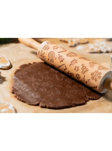 Excellent Houseware Teigroller mit Muster, Holz in Braun, (B) 5 x (L) 35 cm