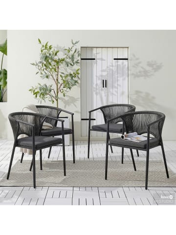 home24 Gartenstuhl Arin 4er-Set in Schwarz / Anthrazit