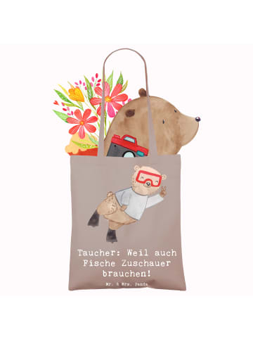 Mr. & Mrs. Panda Strandtasche Tauchen Zuschauer mit Spruch in Braun Pastell