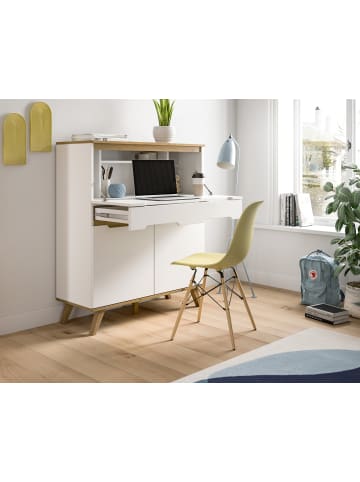 Inn.Furn Sekretär weiß, Eiche 100 cm skandinavisch, Schreibtisch mit Soft-Close