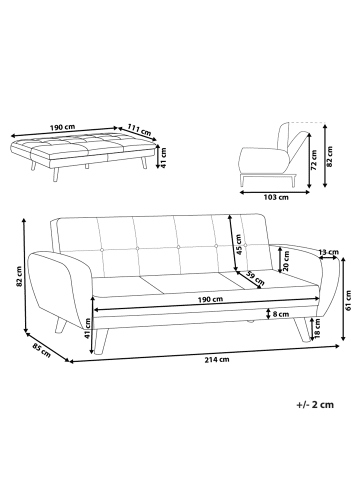 Beliani 3-Sitzer Sofa FLORLI in Weiß/Braun - (W) 214 x (H) 82 x (L) 85 cm