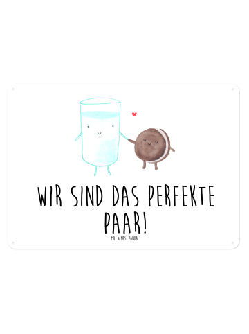 Mr. & Mrs. Panda Blechschild Milch Keks mit Spruch in Weiß