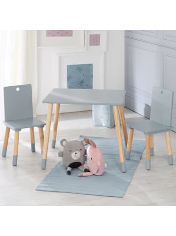 roba Holz Sitzgruppe für Kinder, Tisch & 2 Stühle, Grau/Natur