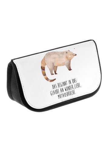 Mr. & Mrs. Panda Kosmetiktasche Nasenbär mit Spruch in Weiß