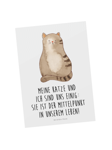 Mr. & Mrs. Panda Ansichtskarte Katze Sitzen mit Spruch in Weiß