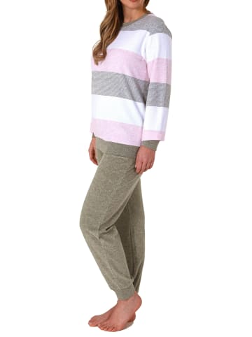 NORMANN Pyjama Bündchen Schlafanzug Blockstreifen - 69141 in rosa