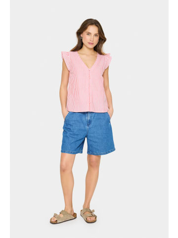 SAINT TROPEZ Kurzarm-Bluse SamaraSZ Gerade Passform in Poinciana Ice Stripe