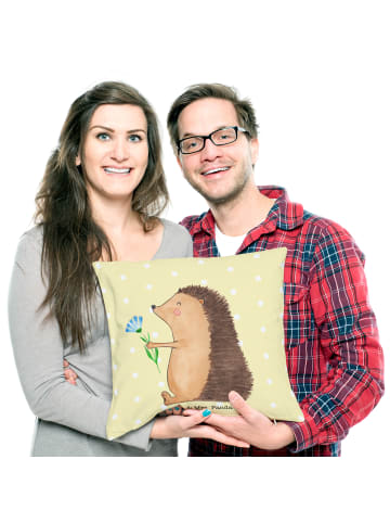 Mr. & Mrs. Panda Sofa Kissen Igel Blumen ohne Spruch in Gelb Pastell