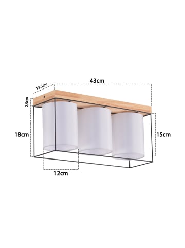 ZMH Deckenleuchte in schwarz 3-flammige E14 Holz Vintage mit Stoff-Lampenschirm