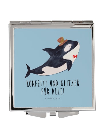 Mr. & Mrs. Panda Handspiegel Orca Zylinder mit Spruch in Blau Pastell