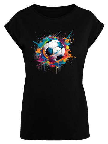 F4NT4STIC Extended Shoulder T-Shirt Bunte Fußball Grafik in schwarz