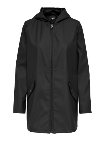JACQUELINE de YONG Regen Mantel Coat PU Beschichtet Jacke mit Kapuze Wasserdicht in Schwarz