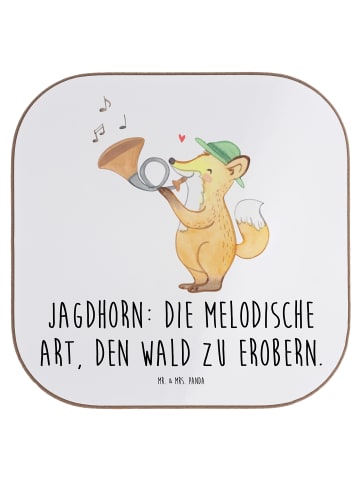 Mr. & Mrs. Panda Glasuntersetzer Jagdhorn Magie mit Spruch in Weiß