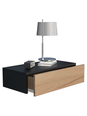 VCM Holz Wandschublade Wand Hänge Nachttisch Usal M60 in Schwarz / Honig-Eiche