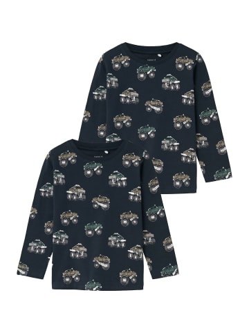 name it 2er-SET Langarmshirt mit Fahrzeug-Motiven All-Over-Print in Blau