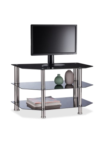 relaxdays Fernsehtisch in Schwarz/Silber - (B)80 x (H)49 x (T)45 cm