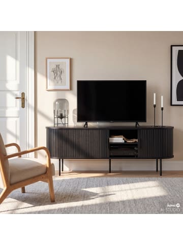 home24 home24 TV-Lowboard aus furniertem & lackiertem MDF in Eiche, 120 x 55 x 40 cm in Eiche Schwarz