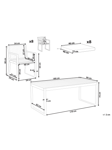 Beliani 9-tlg Gartentisch Set SASSARI II in Braun/Weiß