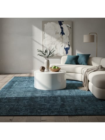 KADIMA DESIGN Teppich Kurzflor Waschbar Einfarbig KOFEL Strapazierfähig OEKO-TEX in Blau