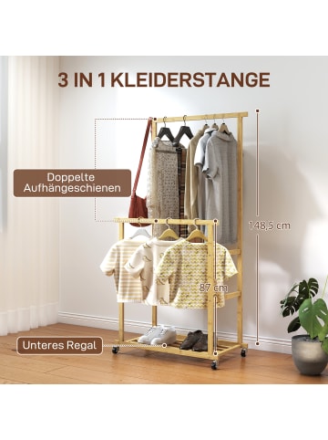 HOMCOM Garderobenständer-80L x 40B x 160H cm-Naturholz