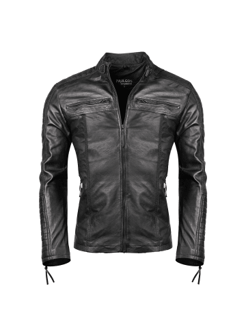 PAULGOS Lederjacke Übergangsjacke Biker Look Echtleder D1 in Schwarz