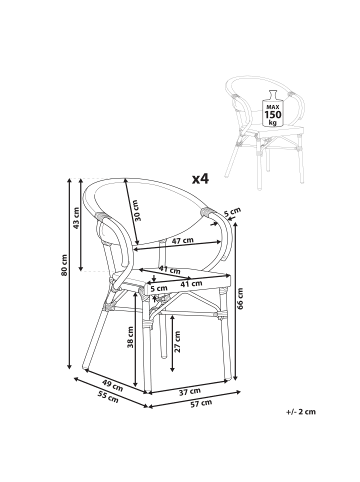 Beliani 4er-Set Esszimmerstuhl CASPRI in Schwarz/Weiß/Braun