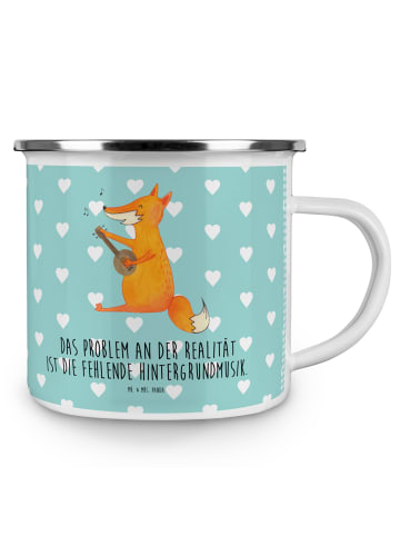 Mr. & Mrs. Panda Emaille Becher Fuchs Gitarre mit Spruch in Türkis Pastell