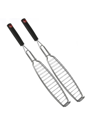 Continenta 2x Fischhalter für Grill Fischbräter Fischzange Edelstahl L: 58cm in silber