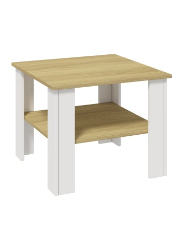 VCM Sofatisch Couchtisch Beistelltisch Disalo 55x55 in Weiß / Honig-Eiche