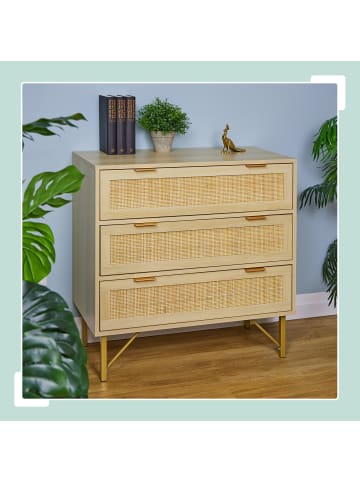 relaxdays Kommode in Natur/ Gold - (B)80 x (H)80 x (T)42 cm