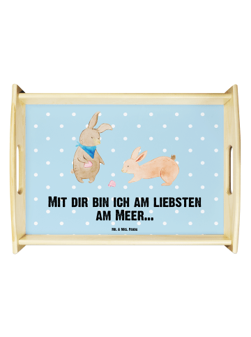 Mr. & Mrs. Panda Bett-Tablett Hasen Muschel mit Spruch in Blau Pastell