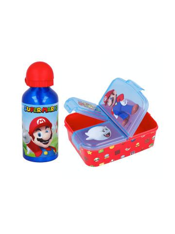 Super Mario Alu-Trinkflasche + Premium Brotdose Lunchbox in Mehrfarbig