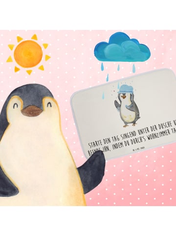 Mr. & Mrs. Panda Badteppich Pinguin Duschen mit Spruch in Weiß