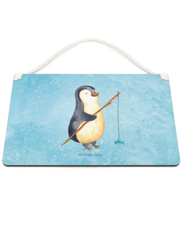 Mr. & Mrs. Panda Wandschild Pinguin Angler ohne Spruch in Eisblau