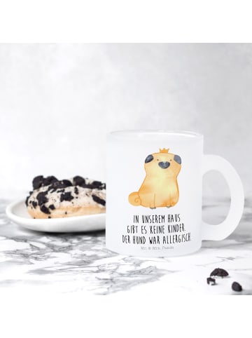 Mr. & Mrs. Panda Glas Mops Krone mit Spruch in Transparent