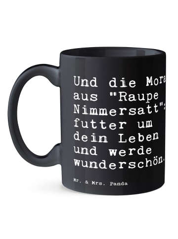 Mr. & Mrs. Panda Porzellantasse Und die Moral aus... mit Spruch in Schwarz