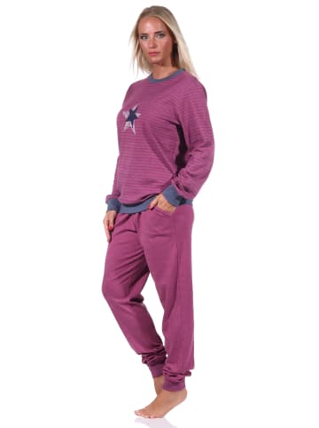 NORMANN Pyjama Bündchen Streifen Sternen - 69537 in beere