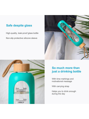 Intirilife Trinkflasche aus Glas mit Zeitmarkierung Wasser Flasche 820 - 900 ml in Grün
