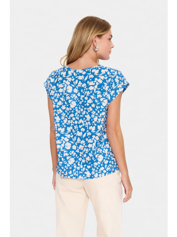 SAINT TROPEZ Kurzarmhemd SaimaSZ Gerade Passform in Palace Blue Flower Leaf