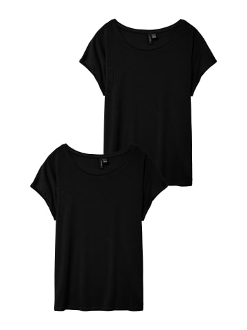 Vero Moda 2er-Pack T-Shirt Einfarbiges Stretch Oberteil in Schwarz-Schwarz