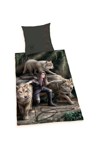 Herding 2 tlg. Renforcé Bettwäsche 135x200cm Anne Stokes Wolfswächterin in Grün