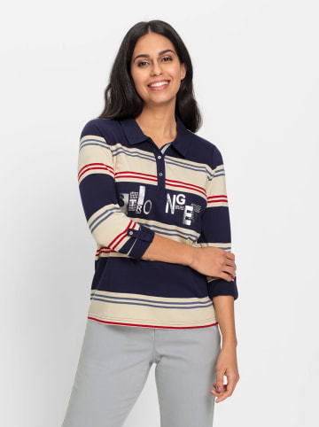 WITT WEIDEN Poloshirt in sand-marine-geringelt