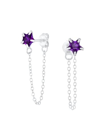Alexander York Ohrstecker 6 mm Star Zirkonia amethyst mit Kette in 925 Sterling Silber, 2-tlg.