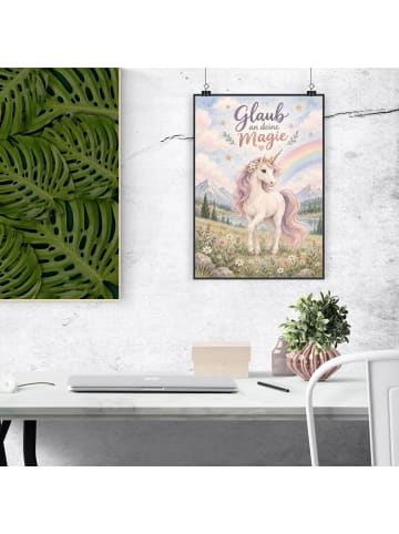 Poster Einhorn magisch Design mit Spruch in Weiß