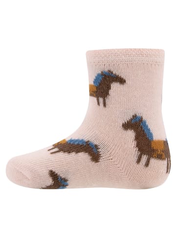 ewers 2er-Set Socken 2er Pack GOTS Pferde/Uni in rosenwasser-beige mel.