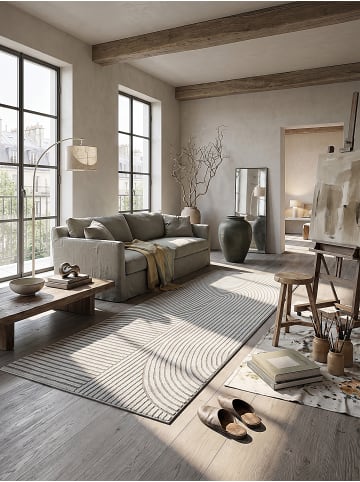 KADIMA DESIGN Kurzflorteppich mit 3D-Relief-Bogenmuster und festem Jute-Rücken in Grau