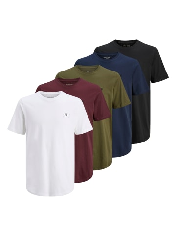 Jack & Jones T-Shirt 5er Pack in Blau/Grün/Rot/Weiß